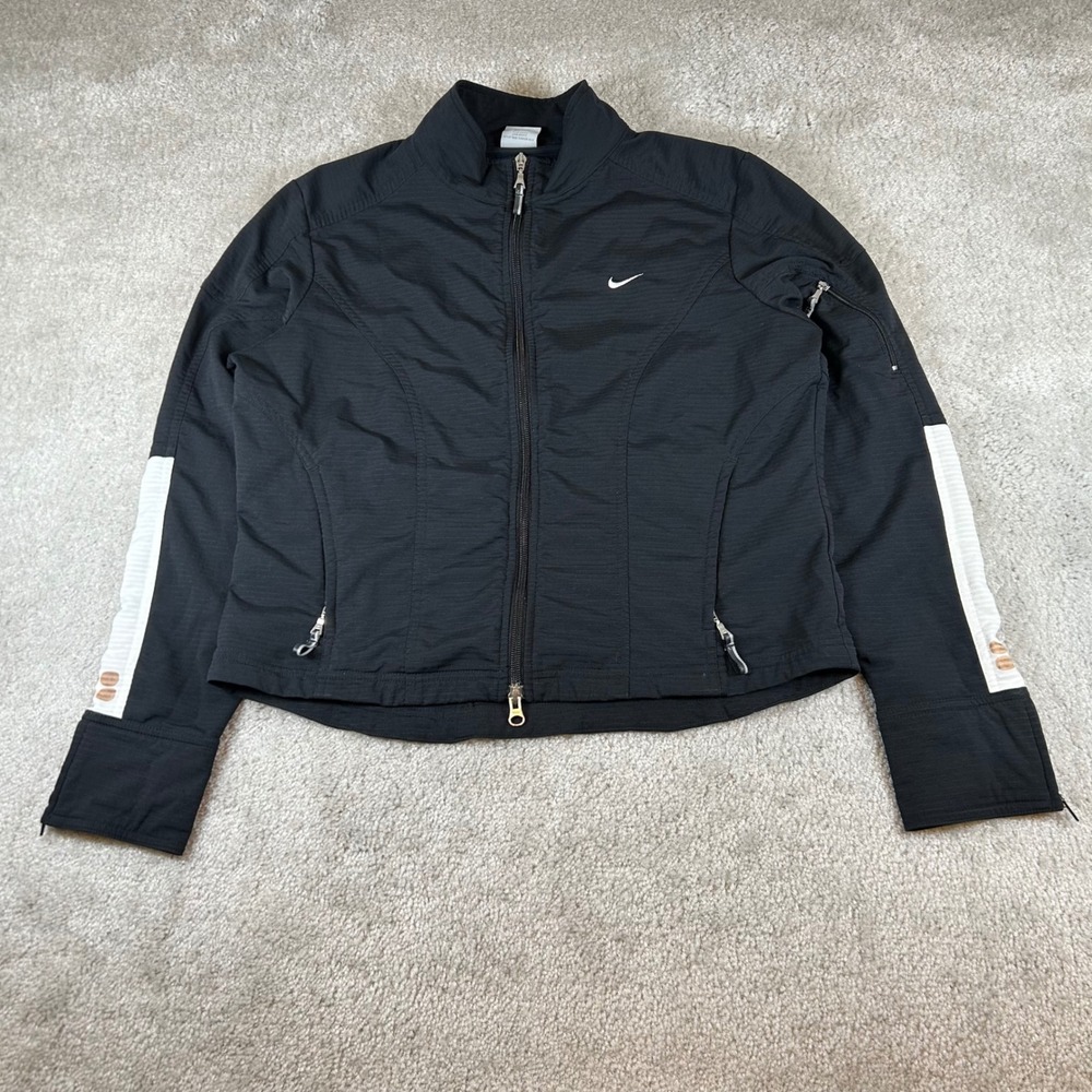 Vintage Nike Sphere Dry Jacket Women M Black Full Zip Athletic Mock Neck Running